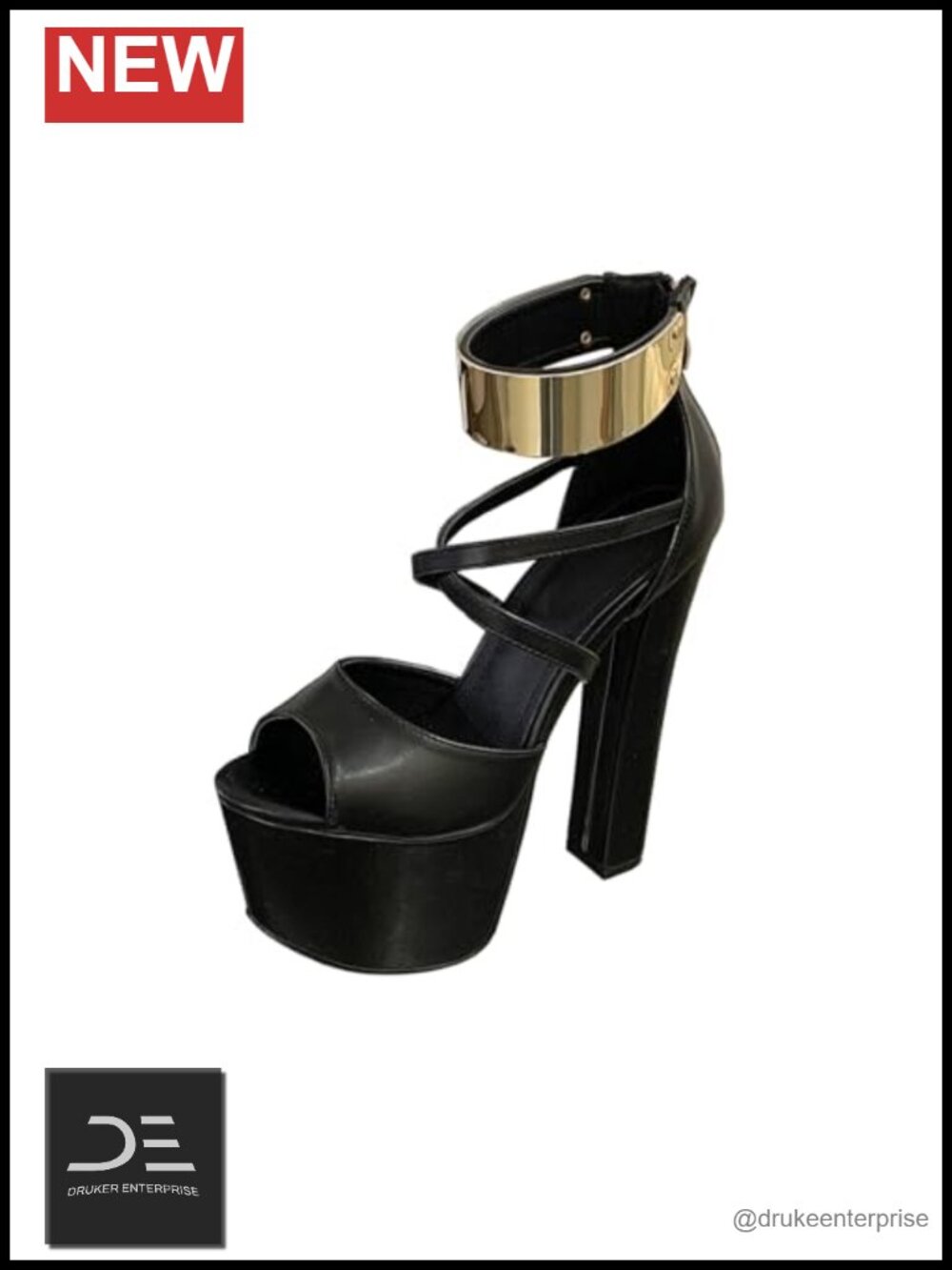 Women Strappy Block Heels Sexy Platform Open Toe Chunky Faux Leather 6.3in